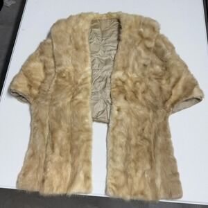 Vintage Blonde Mink Fur Stole Wrap Shawl Tan Beige Mid Century Glamour